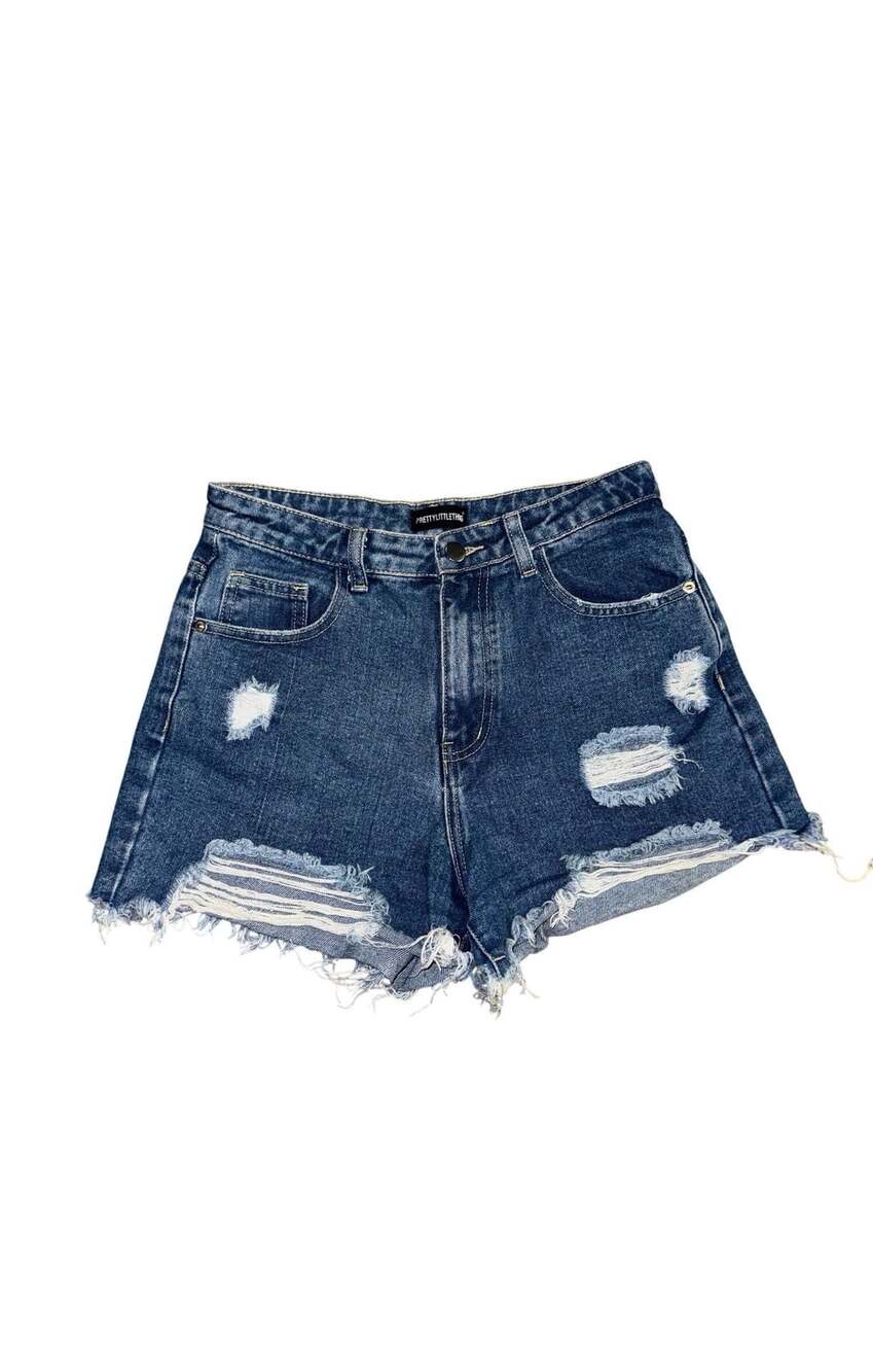 PRETTYLITTLETHING Denim Shorts Size 8 Dark Wash Distressed Frayed